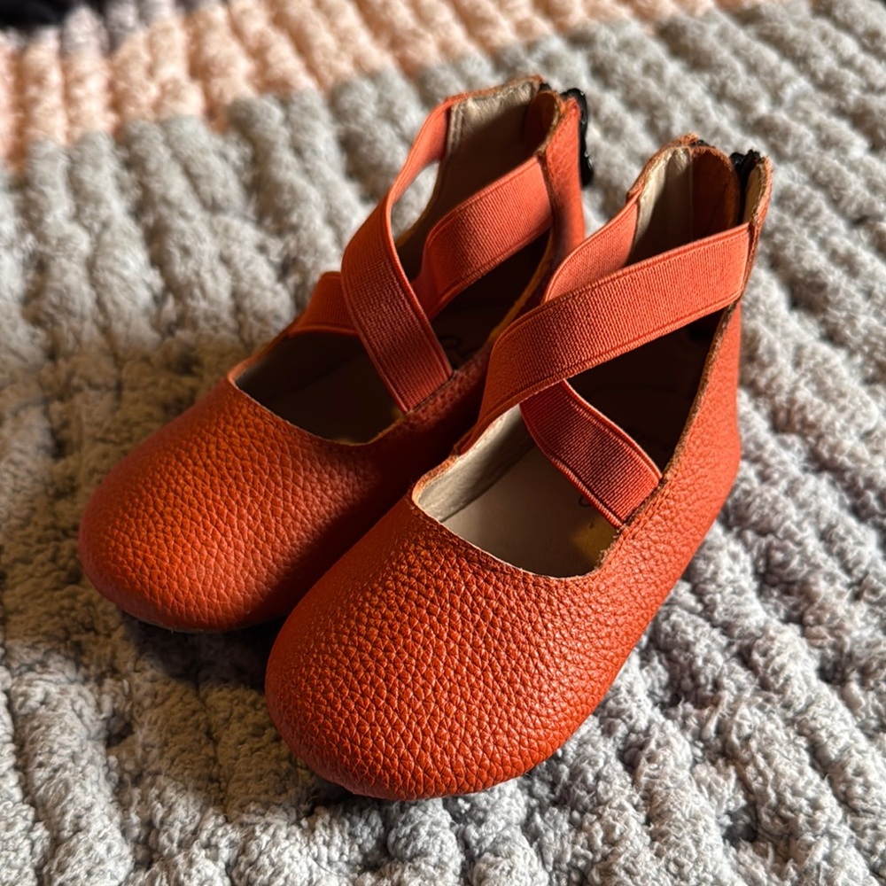 Monkey Feet burnt Orange leather toddler Ballet Flats